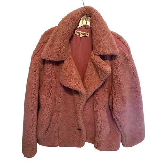 Free People Joplin Jacket Womens Large Smoked Pink Faux Fur Slouchy Teddy *FLAW - Picture 2 of 10